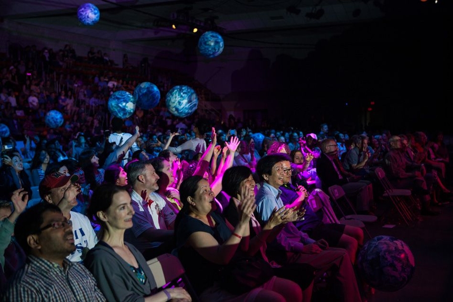 The OneWorld @ MIT Festival Stage Show at the Johnson Athletics Center drew an audience of more than 1,600, including many families, for student performances showcasing dance, music, poetry, and costumes from around the world.
