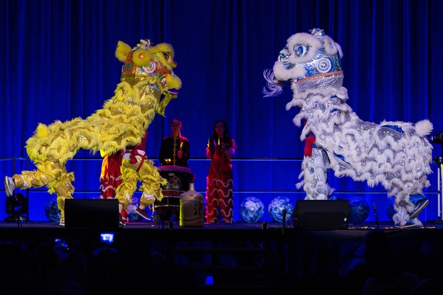 The MIT Lion Dance Team incorporates traditional stunts with modern skits in their performances. The MIT lions are made of aluminum, plastic, and cloth — and weigh about 15 pounds each.

