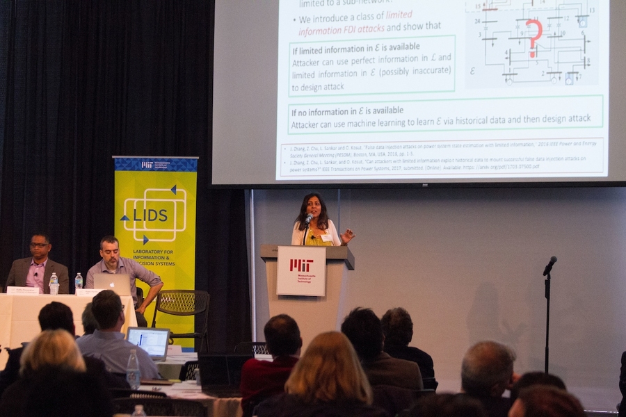 Lalitha Sankar of Arizona State University presents a talk during the Security and Privacy in Smart Systems panel.