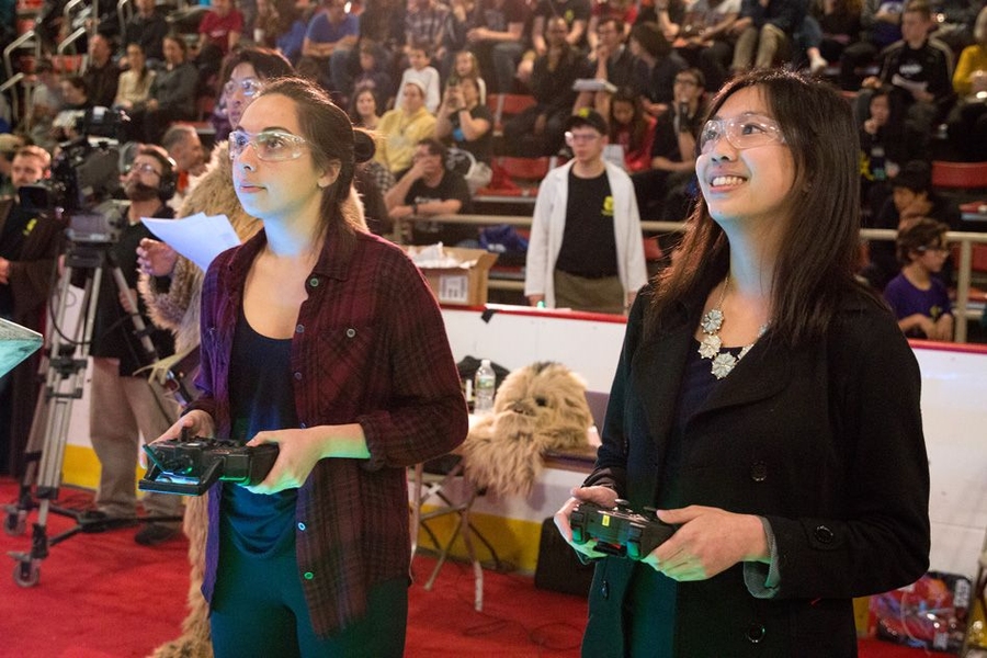 Students compete in the 2017 MIT Mechanical Engineering 2.007 Student Design Final Robot Competition.