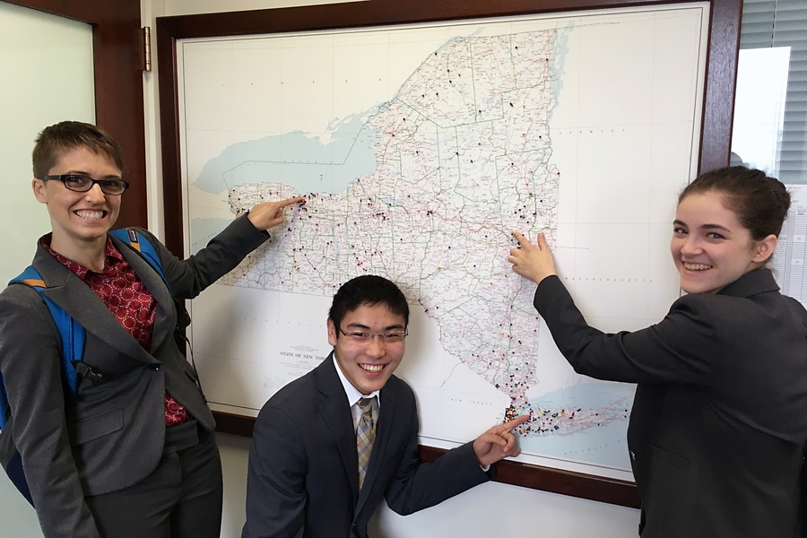 Left to right: Rachel Kurchin, Matthew Chun, and Erin Rousseau in the office of Senator Charles Schumer (D-NY).