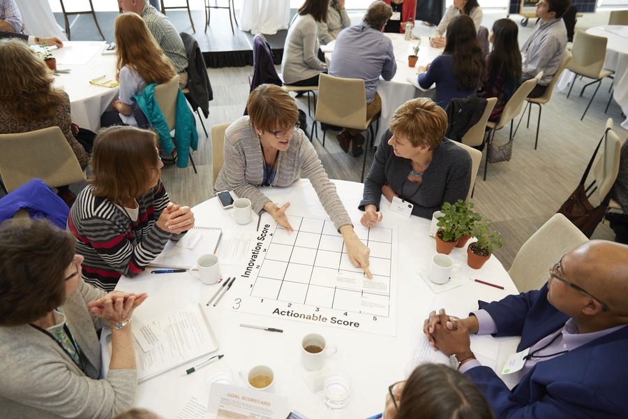 Participants engaged in a workshop to explore what kinds of sustainability goals MIT might set in the future, on topics ranging from resilient buildings to food systems.