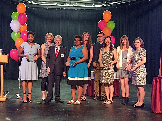 The 2017 DUE Infinite Mile Award winners: (left to right) Tyrene Jones, Jeanne Hillery, Dean Dennis Freeman, Latasha Boyd, Melissa Martin-Greene, Michael Bergren, Elizabeth Vogel Taylor, Lauren McKown, and Katherine Wahl.