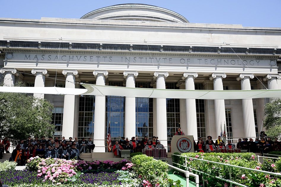 Despite forecasts of rain earlier in the week, the 2017 Commencement ceremony in Killian Court took place under sunny skies.
