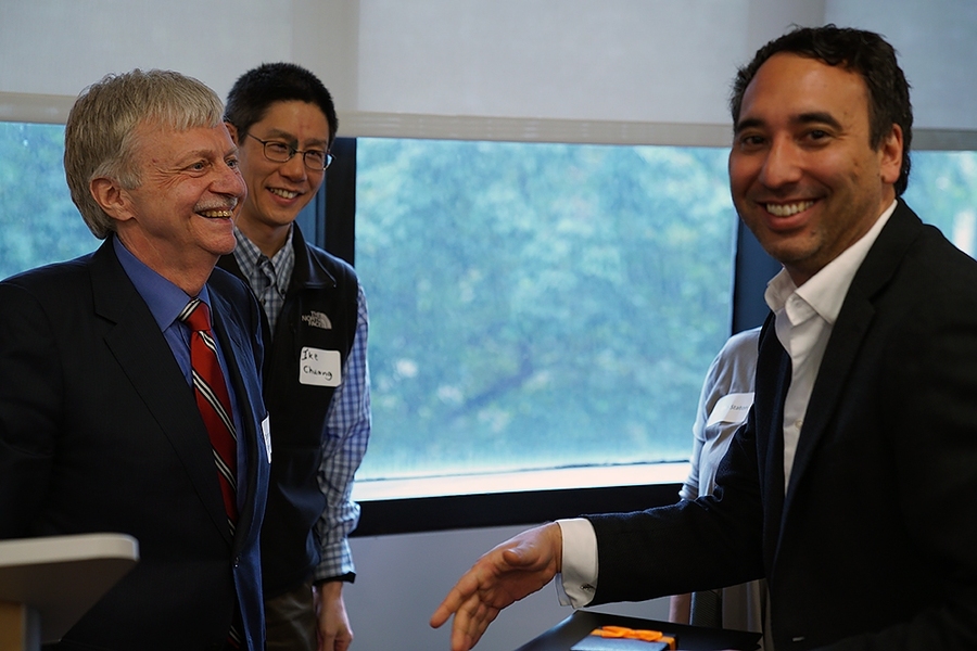Michael Scott Cuthbert, associate professor of music, receives his award from Dennis Freeman, dean for undergraduate education.