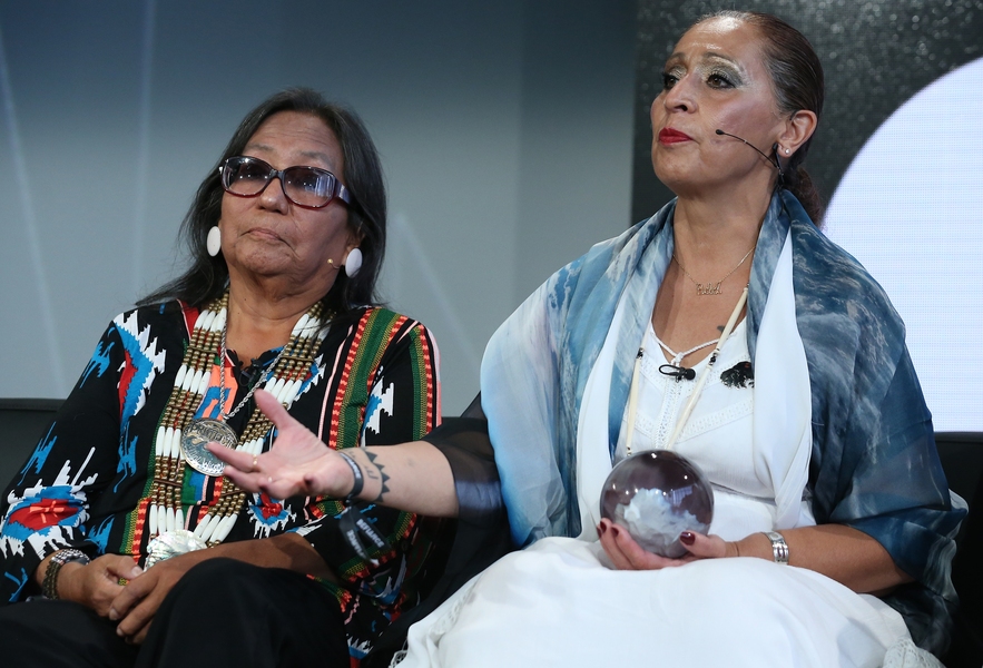 Phyllis Young (left) and LaDonna Brave Bull Allard represented the Water Protectors of Standing Rock, who were chosen to receive one of three Disobedience Award honorable mention prizes.