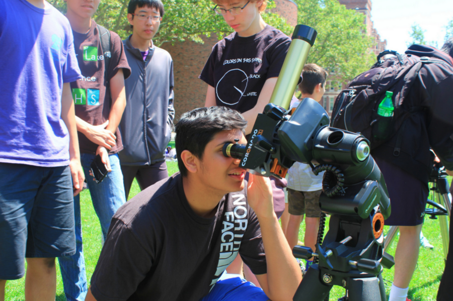 MIT Astronomy Training Camp attendees practice solar observing with a Coronado telescope.