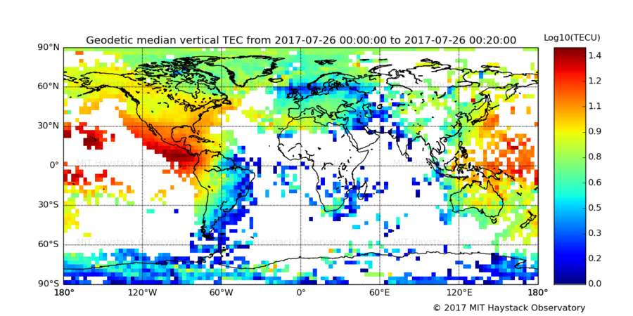 Atmospheric total electron content data collected at Millstone Hill in July 2017
