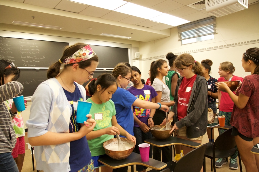 The group prepares to make their own liquid nitrogen ice cream.