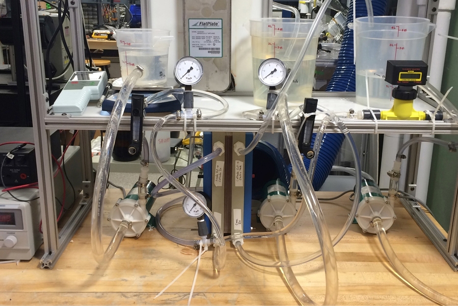 This bench-scale monovalent selective electrodialysis stack removes monovalent ions from a water stream and is a part of a prototype desalination technology called Intelligent Selective Electrodialysis (ISED). ISED is being developed by mechanical engineering PhD candidate Kishor Nayar and Professor John Lienhard V, supported by a J-WAFS Solutions grant, to optimize irrigation water for agricultur...