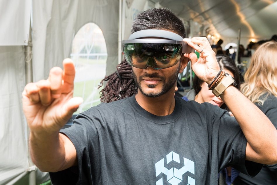 One of the members of Waypoint demonstrates the startup’s augmented-reality glasses, which are used for recording and sharing expert knowledge from and for frontline workers in hospitals and other care facilities.
Photo: Justin Knight