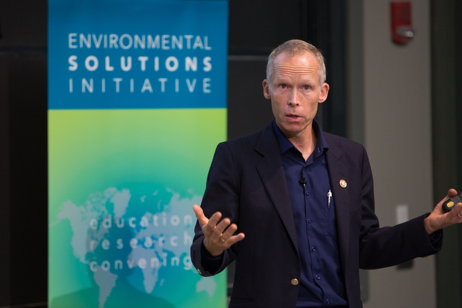 Johan Rockstrom speaks at the Environmental Solutions Initiative's first People and the Planet lecture of 2017. 