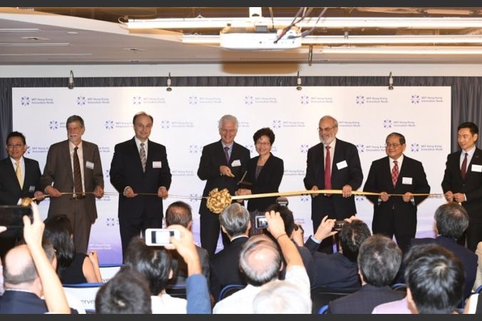 MIT Hong Kong Innovation Node celebrated the grand opening of its new site in Kowloon Tong on Sept. 24. Chief Executive of Hong Kong Special Administration Region Carrie Lam (fourth from right) and MIT Professor and Associate Provost for International Activities of Richard Lester (fourth from left) cut the official ribbon with guests (from left to right): Brian Yen, executive director of the Node;...