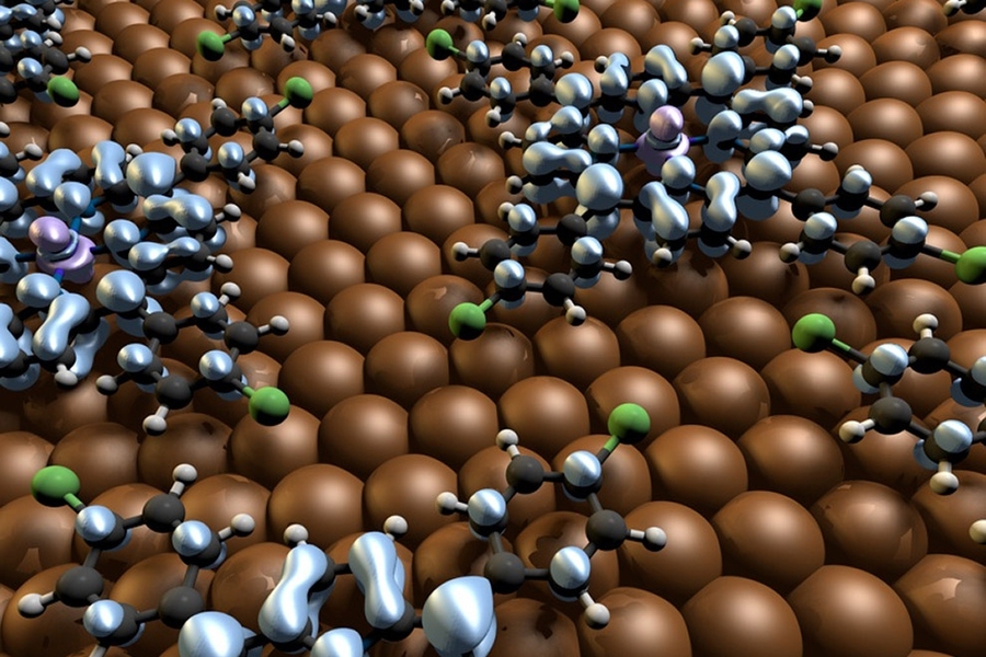 Density functional theory simulations of cobalt porphyrins on a copper surface reveal unexpected spin densities.