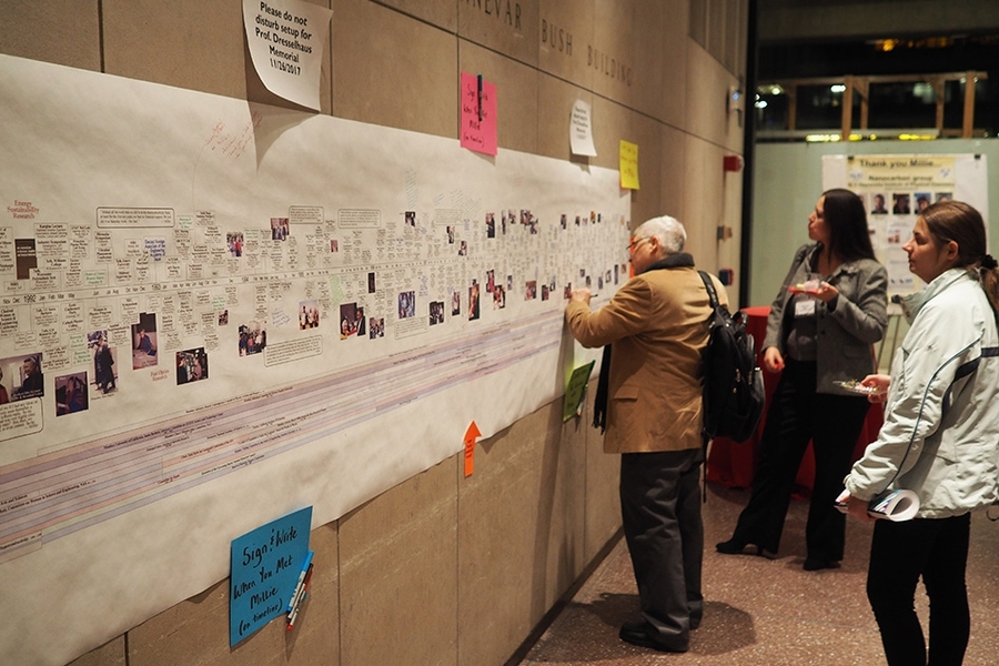 A printed timeline of life events and key scientific activities gave attendees a visceral sense of Mildred Dresselhaus' myriad travels, connections, and influences around the world.