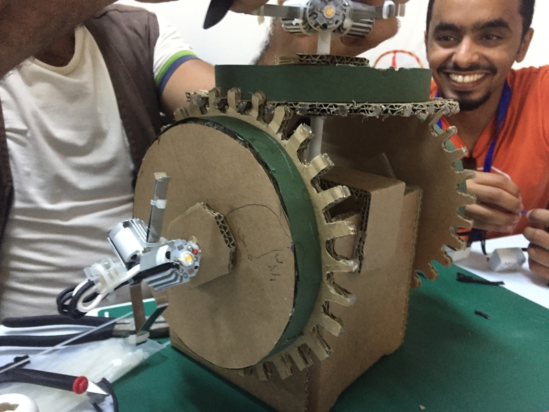 Collaborators work on Lightweaver in Al Azraq Camp, Jordan, 2017.