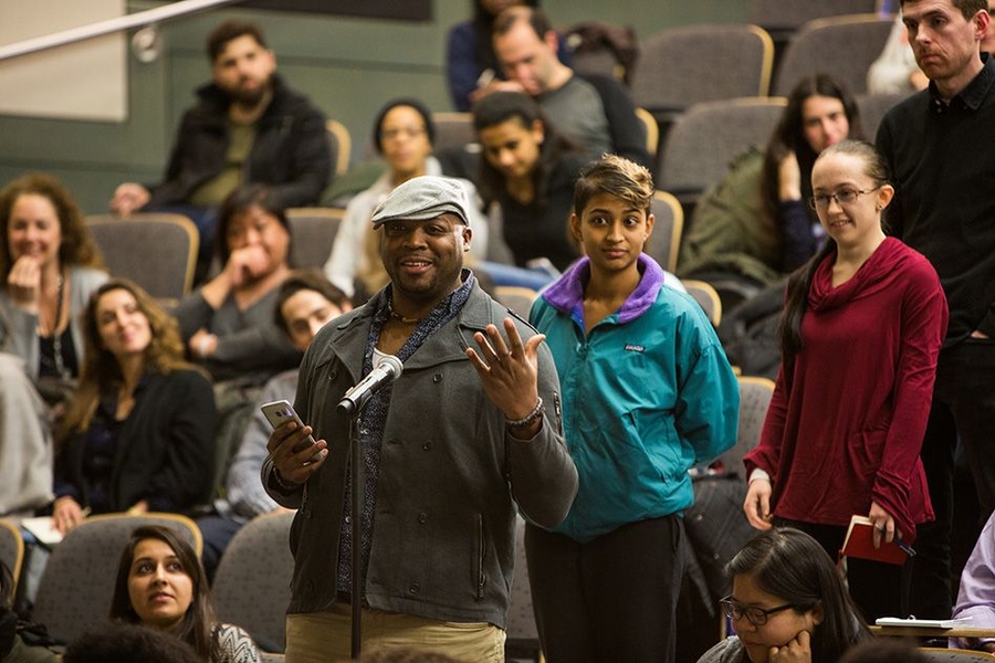 Audience members lined up to ask West questions after his talk.
