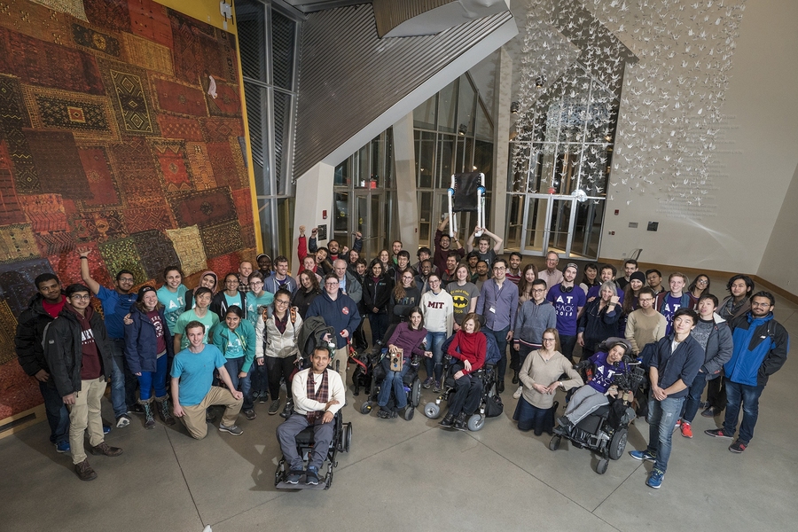 The ATHack teams gather for a group picture after a long day of building and collaborating.