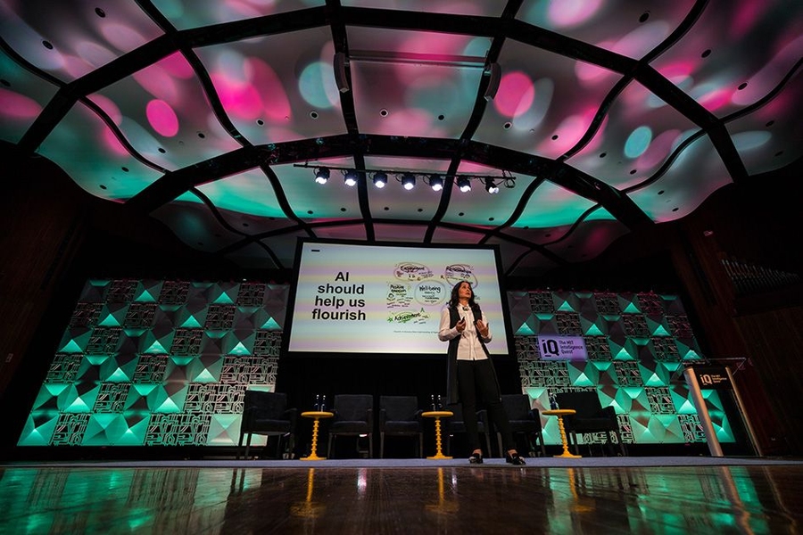 Cynthia Breazeal, associate professor of media arts and sciences, described her vision of humanistic AI. "I envision an AI that helps us to be smarter and more productive and to flourish - and heightens the ability for people to deeply connect."