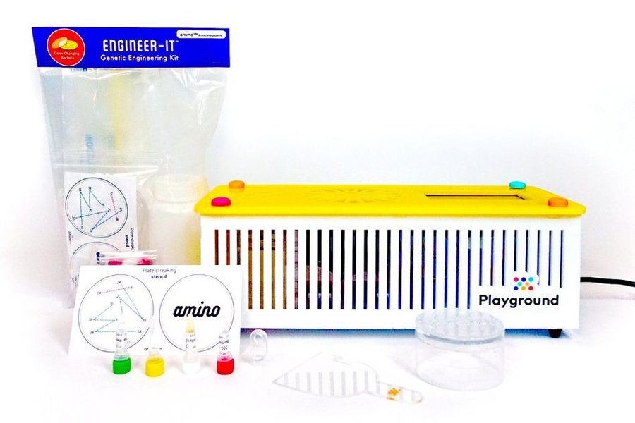 Kits include all biological agents and a machine with a touchscreen thermostat and two temperature-controlled “stations” on top. A cold station reaches freezing temperatures to chill microbes or certain ingredients and a hot station “heatshocks” the bacteria to allow preprogrammed DNA to go through cell membranes. It also warms ingredients and incubates cells at various temperatures. Inclu...