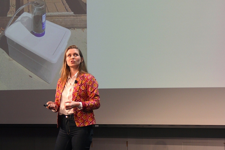 Anastasia Kaschenko of Majik Water delivers her team's pitch. 