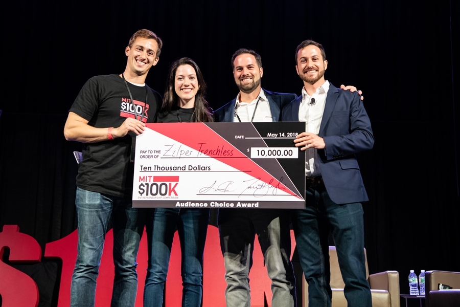 The $10,000 Audience Choice award winner was Zilper Trenchless, which is redesigning trenchless pipe installations to cut back on time, costs, and environmental impact. Pictured here are the two team members, Daniel Zillante (far right) and his brother, Roberto (second from right).