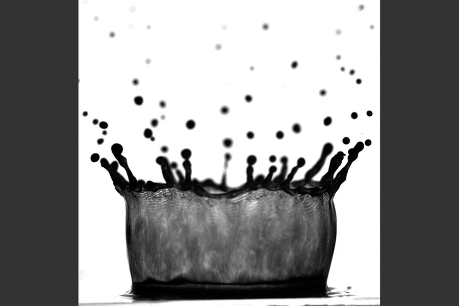 Researchers have captured extremely fine details in a droplet as it splashes and creates a classic, crown-like sheet of fluid.