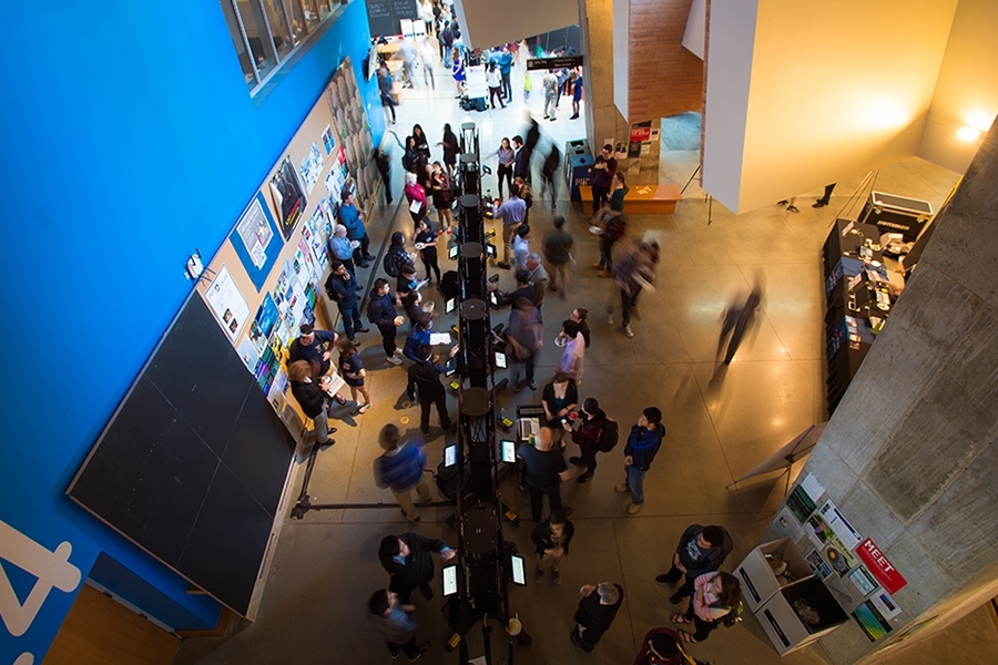 Students, faculty, staff, alumni, and industry representatives strolled along the Charles M. Vest Student Street in the Stata Center, viewing research results from 130 year-long SuperUROP projects.  