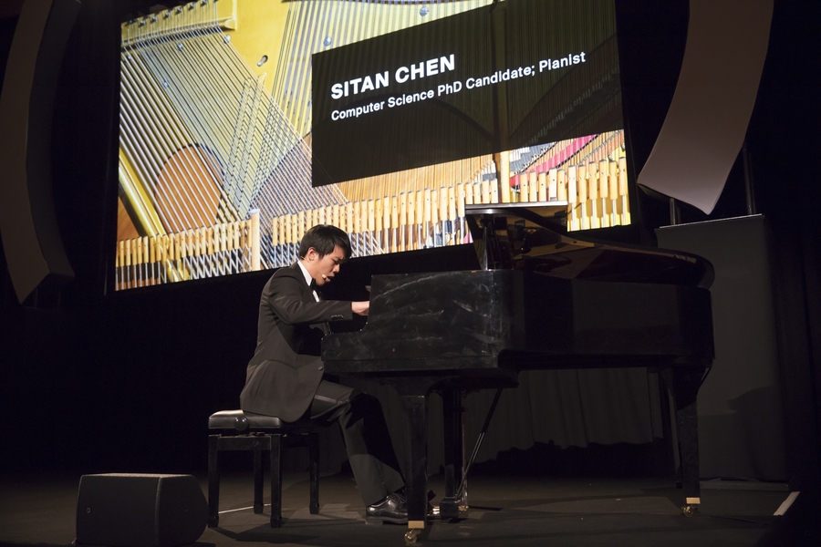 Doctoral candidate Sitan Chen opened the program with a piano performance. The PhD student and Emerson Music Fellow is studying the mathematical foundations of machine learning, while also pursuing his life-long passion for music.
