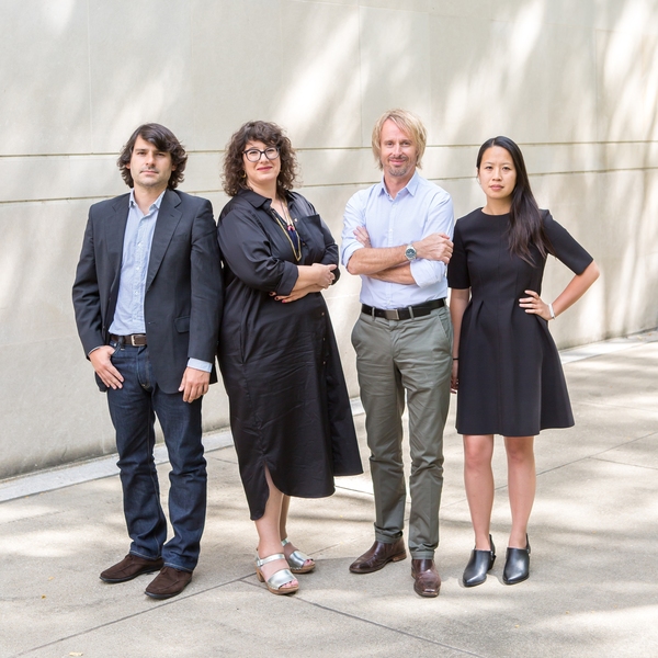 Curators of the U.S. Pavilion: (l-r) associate curator Iker Gil, and curators Mimi Zeiger, Niall Atkinson, and Ann Lui