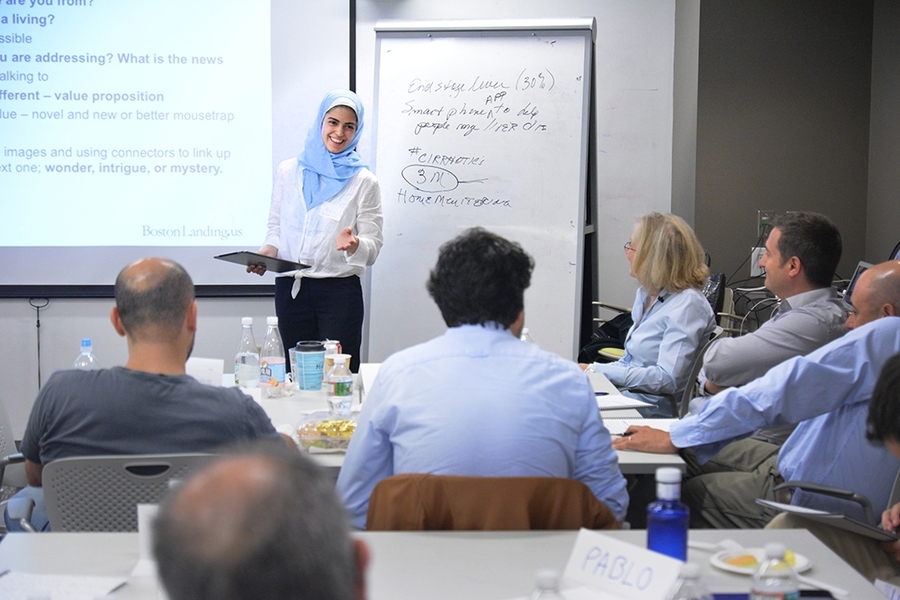 Aceil Halaby of Bloomer Tech presents their technology at the IDEA² Global workshop. 