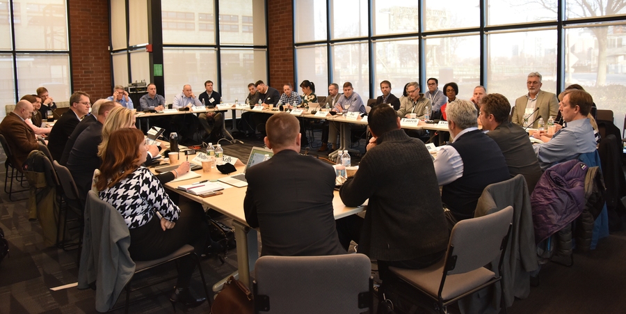 Researchers gather to discuss hurricane responses at last December's MIT Center for Transportation and Logistics Humanitarian Logistics Roundtable.