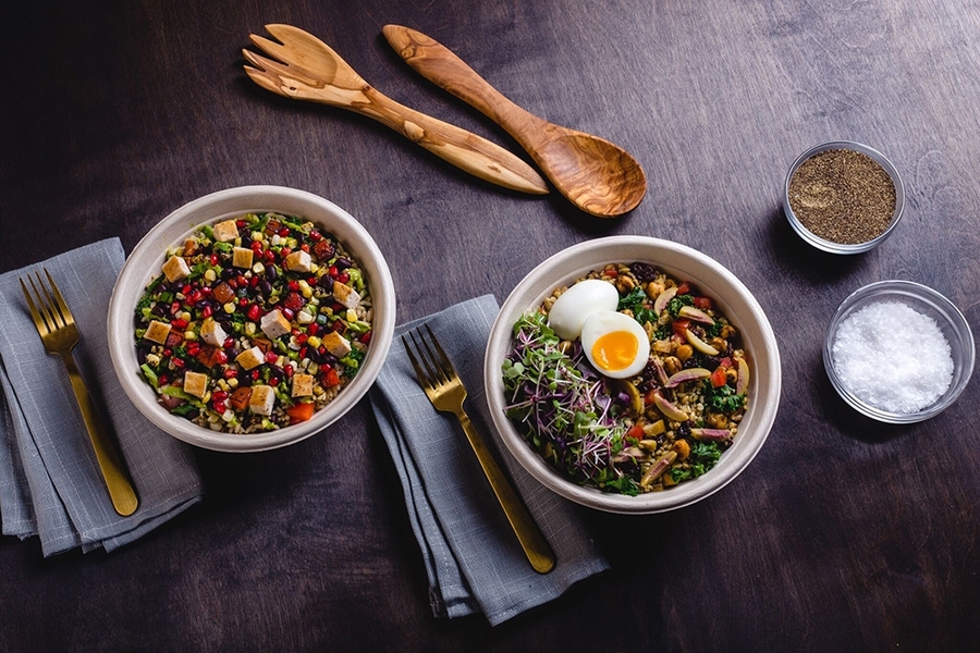 Examples of the Spyce robot's fare: A Latin bowl and an Moroccan bowl