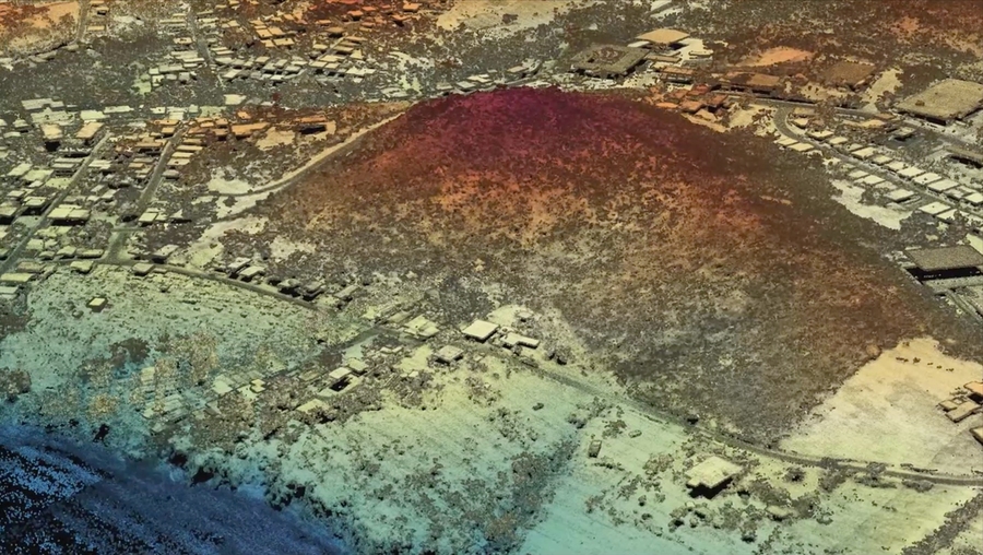 High-resolution, wide-area 3D lidar scans, such as this one conducted over the Puerto Rican island of Vieques, are helping FEMA facilitate disaster recovery and preparedness activities. Colors denote elevation, with dark blue indicating the lowest elements (the ocean) and red denoting the highest elements (hilltop trees).