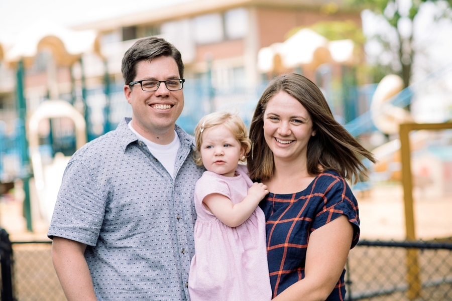 Graduate student Ryan Hill with his wife, Sarah, and their two-year-old daughter, Norah