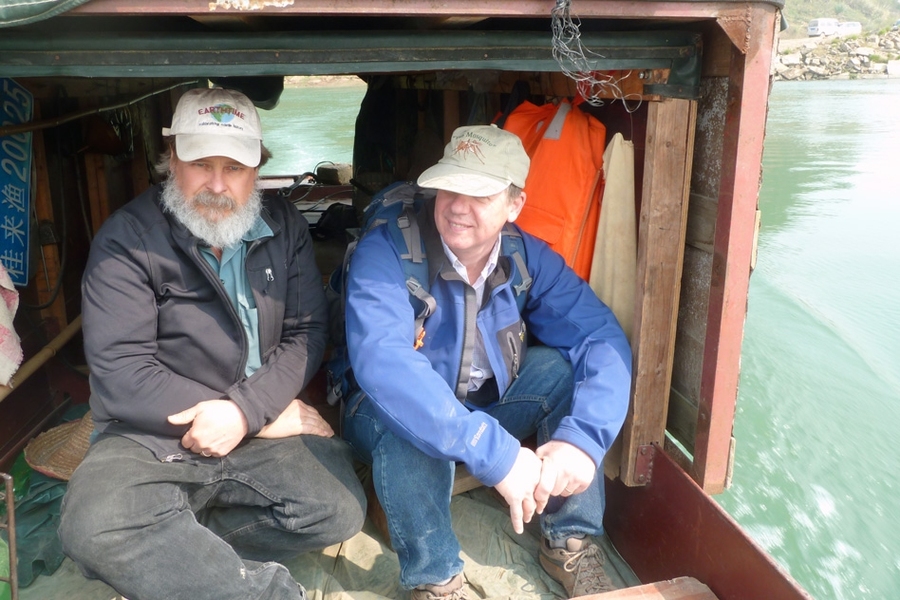 Sam Bowring (left) and Doug Erwin (National Museum of Natural History, right) en route to the Penglaitan section.