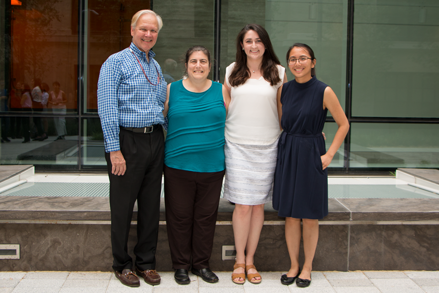 Douglas X. Shattuck (left) a Concord Middle School engineering and applied technology teacher and a past MIT Materials Research Laboratory summer interns program alum, joins 2018 MIT Materials Research Laboratory summer interns (l-r) Roxbury Community College Chemistry and Biotechnology Professor Kimberly Stieglitz, Brookline High School biology teacher Heather Giblin, and Wendy Moy, a physical sc...