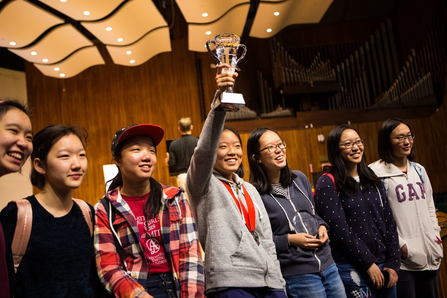 Top scorers gather at the finale of the 2018 Math Prize for Girls.