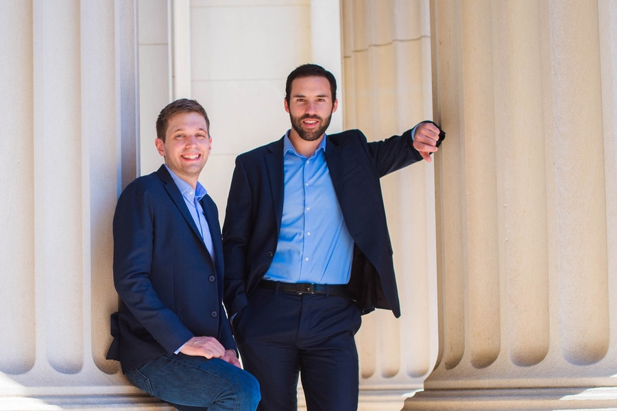 Matt Ellis PhD ’17 (left) and Sam Shaner SM ’14, PhD ’18 have designed a nuclear reactor that deploys a molten nitrate salt coolant that allows the reactor to reach higher operating temperatures than current water-cooled reactors.