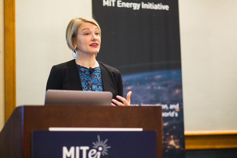 Emily Reichert, CEO of Greentown Labs, presents on a panel exploring new approaches to overcoming research and development hurdles to successfully commercialize energy technologies.