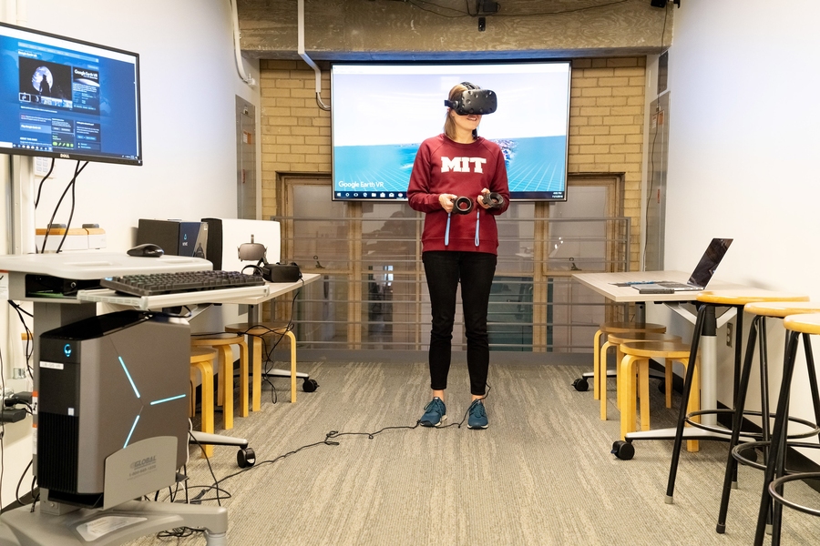 An alcove in the new lab is dedicated space for creating and testing virtual and augmented reality projects. 