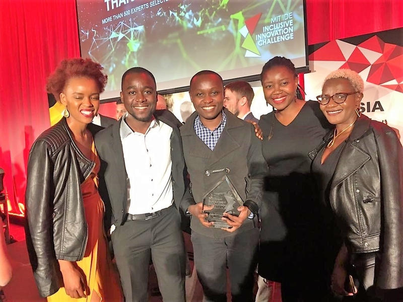 Celebrating Solar Freeze winning the IIC grand prize are (l-r) Rita Kimani, Prince Arnold Mortagbe, founder Dysmus Kisilu, Doreen Mashu, and Peris Bosire.