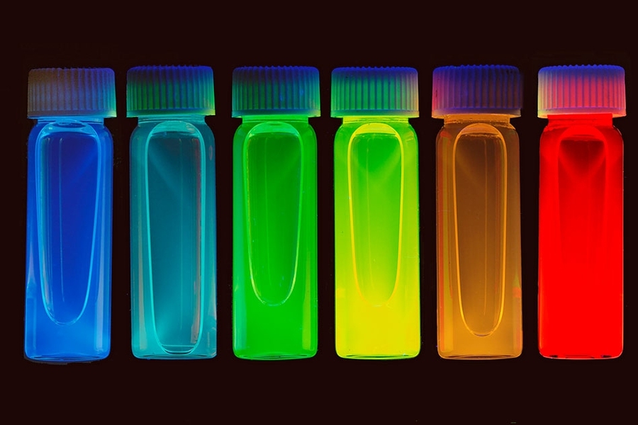 Quantum dots fluorescing at various wavelengths. Research by Moungi Bawendi.