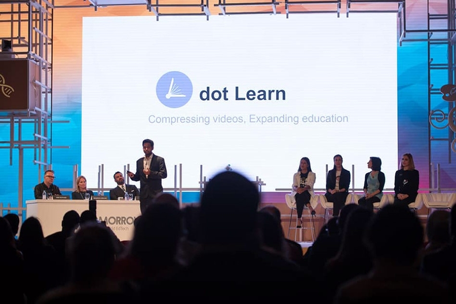 Vectorly co-founder and CEO Sam Bhattacharyya at a pitch competition before he pivoted the company and changed its name from dot Learn.