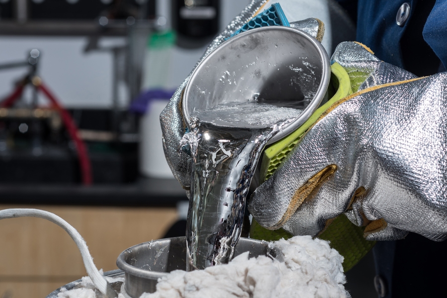 Associate Professor Asegun Henry is researching how to use hot metals like molten tin to store heat from a concentrated solar power system, so it can be used to generate electricity as needed.