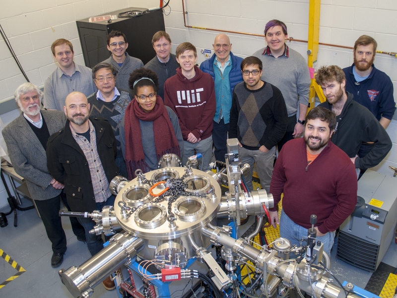 Members of the the PSFC's High-Energy-Density Physics division gather in their Accelerator Facility, part of the new Center of Excellence.