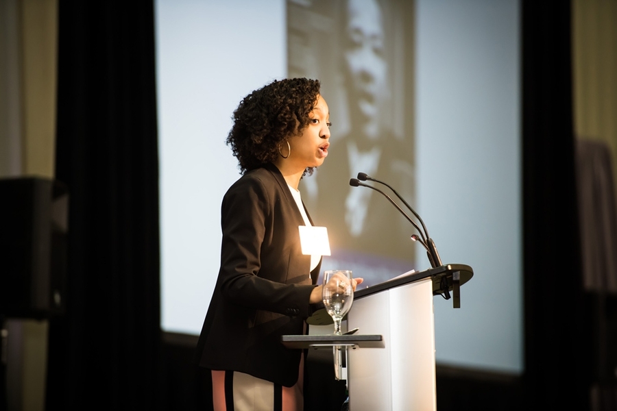 Nikayah Etienne, a senior in mechanical engineering, delivered reflections on the life and legacy of Martin Luther King Jr.