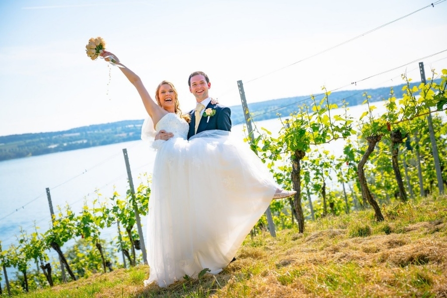 Larissa Nietner and Scott Nill celebrate on their wedding day in Germany in May 2018.