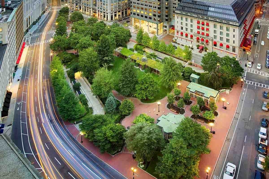Post Office Square Park is an urban oasis in Boston's financial district.