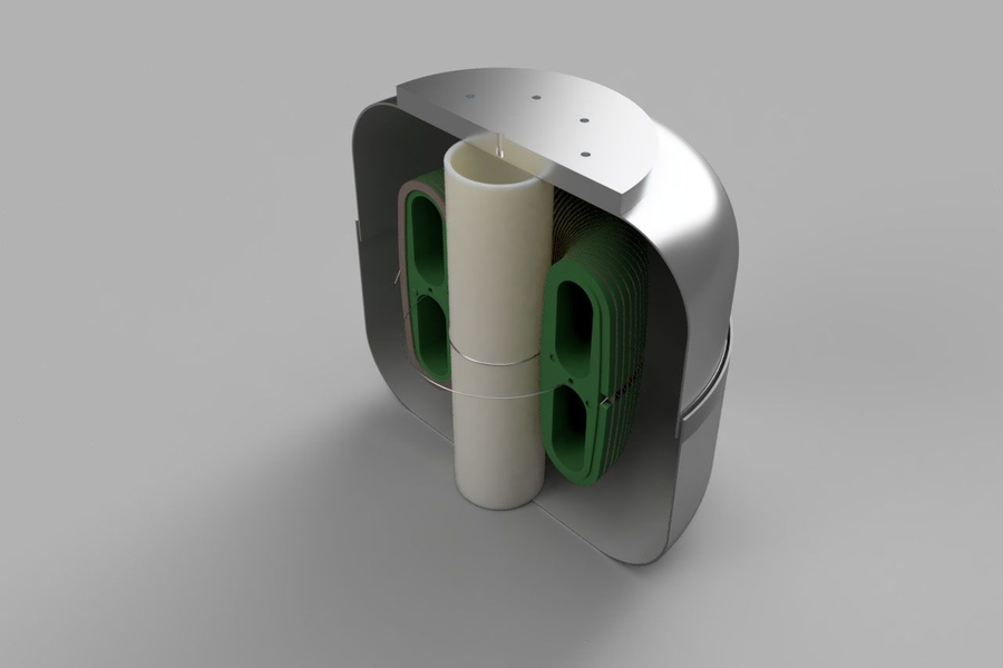 Illustration of MIT’s new axion detector, in cross-section, designed to simulate an astrophysical magnetar.